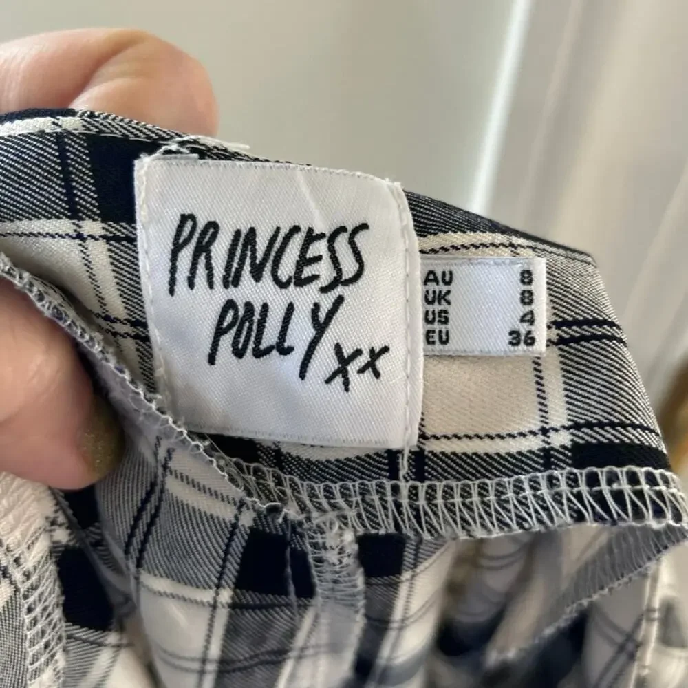 Princess Polly Wide Leg Black & White Plaid Trouser Pants Grunge Punk Whimsygoth - Picture 4 of 8